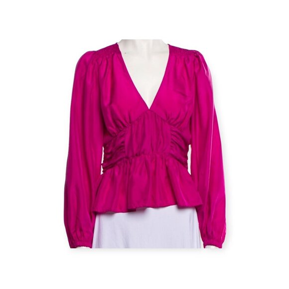 Sea New York Fabiola Silk Habotai Blouse Ruched Smocked Detailing Magenta 2 NWOT - Picture 7 of 13